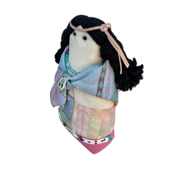 Signed by Kathy Handcrafted 12" Native American Wini Doll W/ bead necklace - Picture 2 of 14